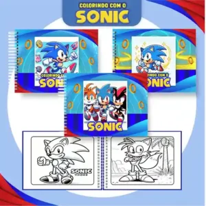 Livro de colorir e pintar Sonic para imprimir em caderno digital com capa em PNG e miolo em PDF