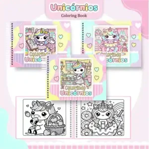 Livro de colorir e pintar Unicórnio para imprimir em caderno digital com capa em PNG e miolo em PDF