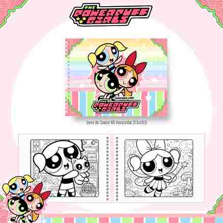 Livro de colorir e pintar Meninas Superpoderosas para imprimir em caderno digital com capa em PNG e miolo em PDF