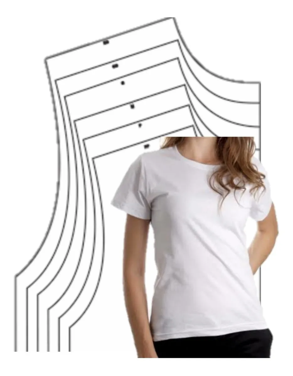 Molde de costura camiseta baby look feminina para imprimir em PDF moldes de roupa feminina formato A4 e grafica