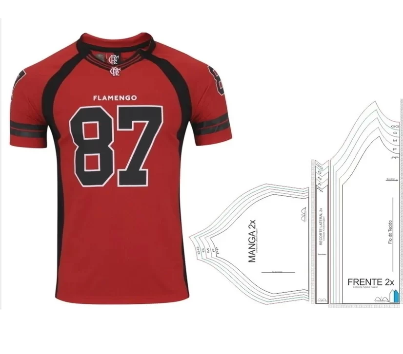 Molde de costura camiseta de futebol raglan para imprimir em PDF moldes de roupa esportiva formato A4 e grafica