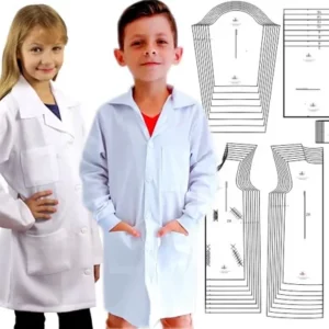 Molde de costura jaleco infantil para imprimir em PDF moldes de roupa infantil formato A4 e gráfica