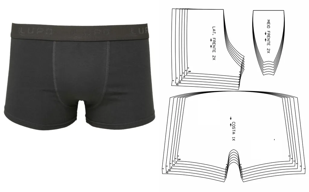 Molde de costura cueca boxer masculina para imprimir em PDF moldes de roupa formato A4 e gráfica