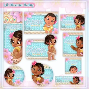 Kit de etiqueta escolar volta às aulas no tema Moana Baby em alta resolução para cadernos, livros e papéis.