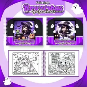 Livro de colorir e pintar Bruxinhas para imprimir em caderno digital com capa em PNG e miolo em PDF