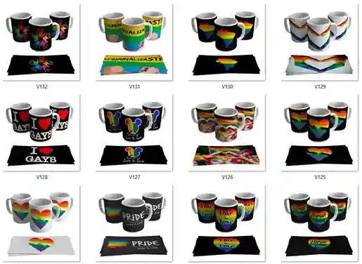 Pacote 100 estampas sublimacao caneca arco-iris lgbt arte digital para atelie de personalizados e graficas