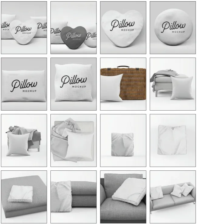 Kit 120 arquivos psd mockup almofada e travesseiro editavel para photoshop e apresentacao de decoracao