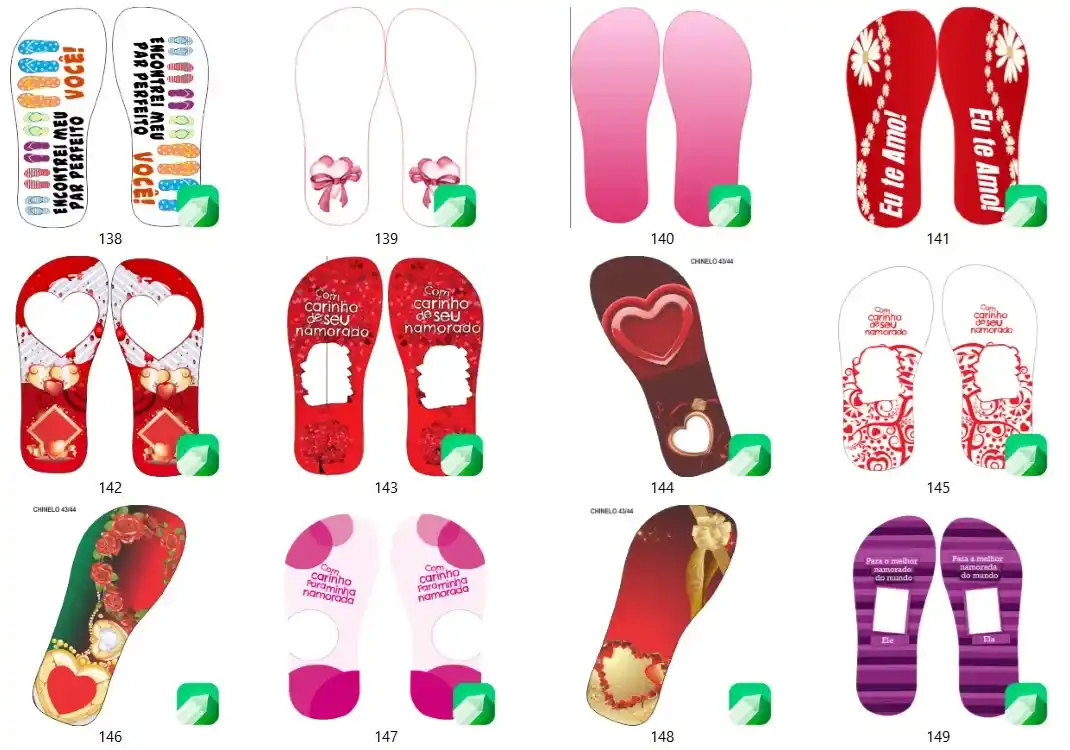 Kit 140 artes vetoriais cdr chinelos romanticos namorados arte digital para atelie de personalizados e chinelarias