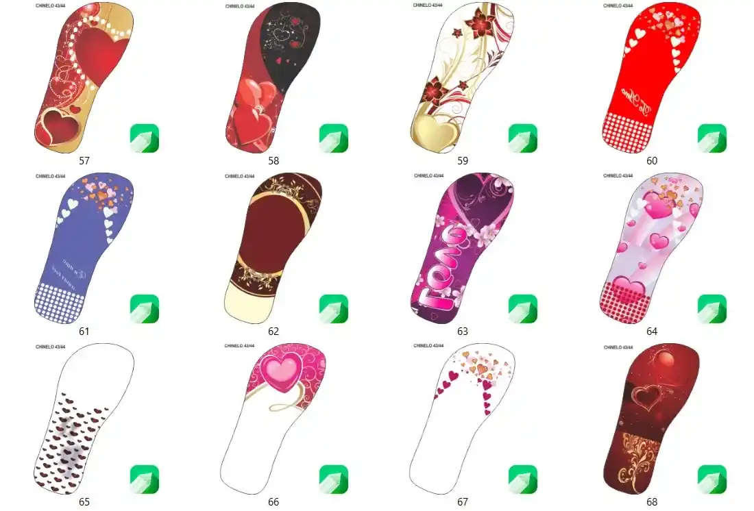 Coletanea 140 vetores chinelo dia dos namorados coreldraw artes digitais para estamparia e calçados personalizados