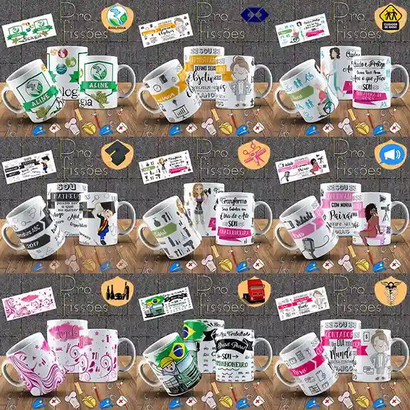 Pacote 250 estampas sublimacao canecas formatura e profissoes arte digital para atelie de personalizados e graficas