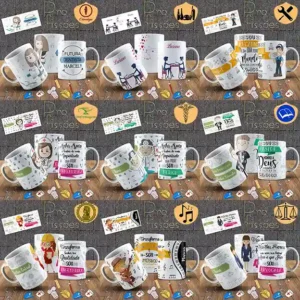 Kit 250 artes editaveis canecas profissoes para sublimacao artes digitais para estamparia e presentes personalizados