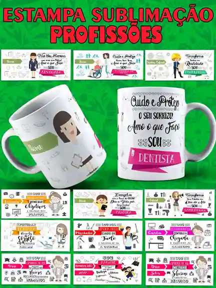 Artes para sublimacao canecas tema profissoes pacote 250 arquivo digital para personalizar presentes e lembrancinhas