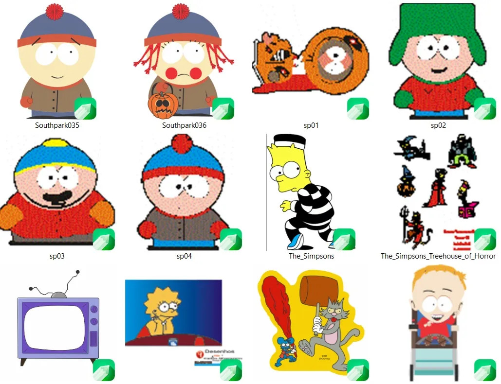 Kit 290 estampas vetores cdr simpsons e south park coreldraw artes para imprimir e personalizar produtos em sublimacao