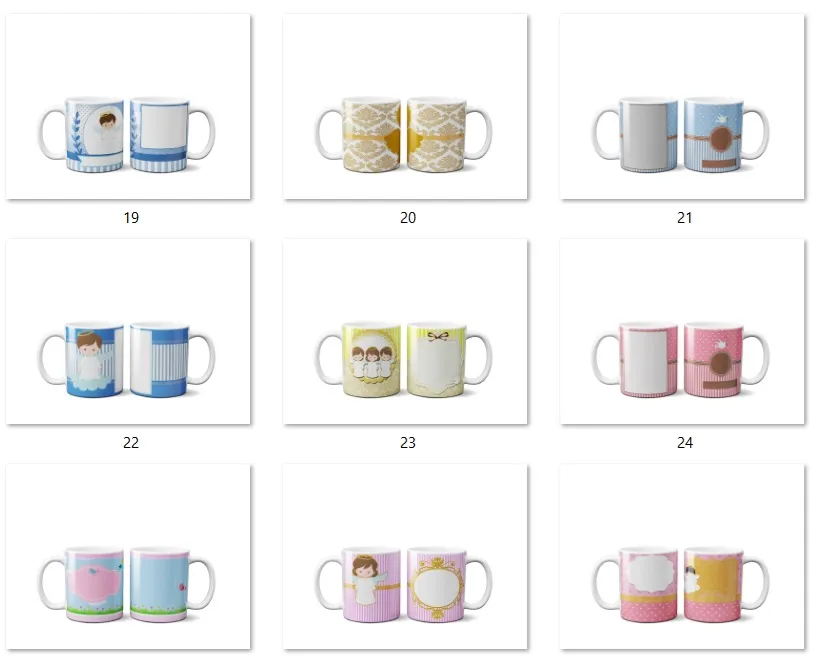 Kit 30 artes caneca batizado e anjinhos para sublimacao artes digitais para estamparia e presentes afetivos