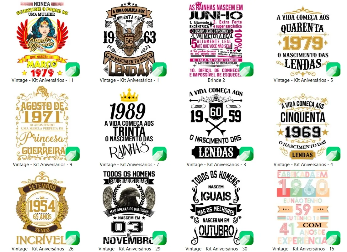 Coletanea 30 vetores estampas camisa lendas aniversarios cdr artes para imprimir e personalizar presentes em sublimacao
