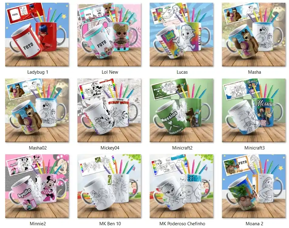 Acervo 40 artes para sublimacao caneca colorir dia das criancas png estampas para imprimir e personalizar brindes