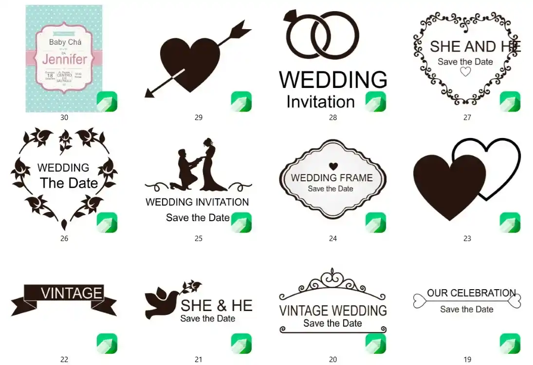 Pacote 40 vetores cdr elementos de casamento para corel vetor editavel para papelaria personalizada e convites de noiva