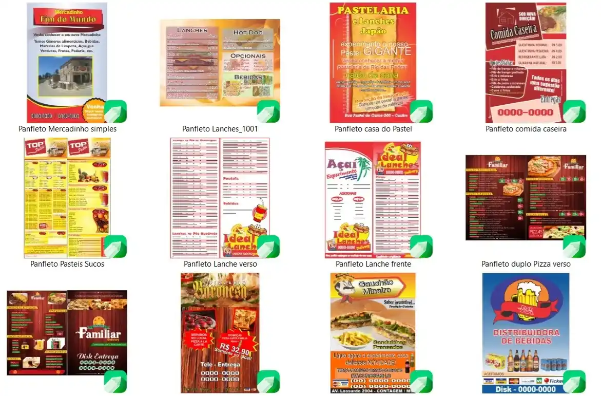 Pacote 60 flyers cdr editavel pizzaria bar e mercado vetor para coreldraw e comunicacao visual de comercios