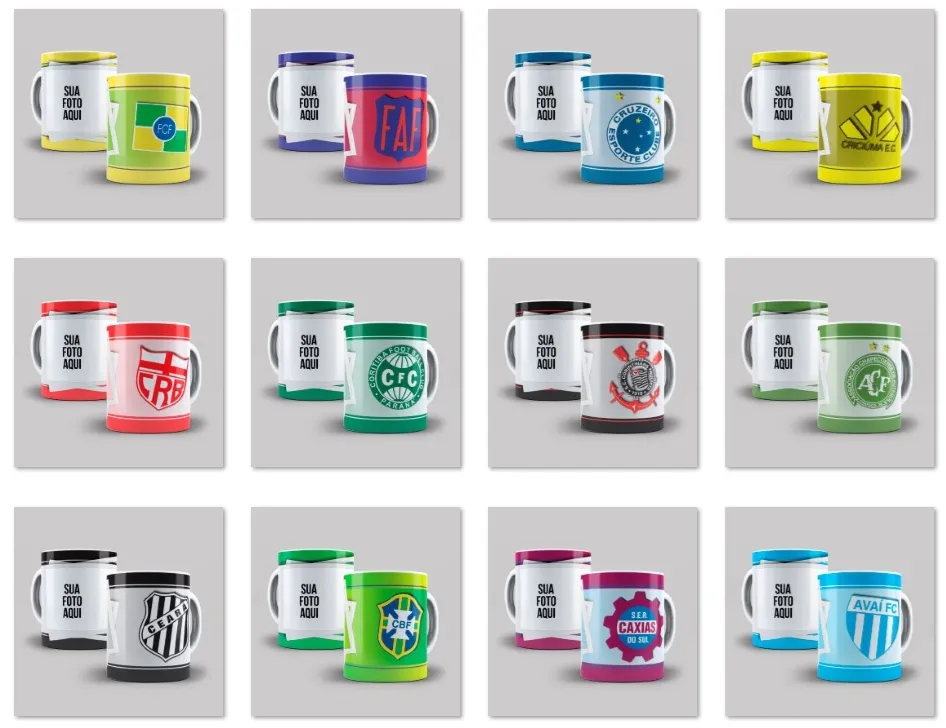 Kit 70 estampas cdr png canecas times com moldura foto artes para imprimir e personalizar produtos em sublimacao