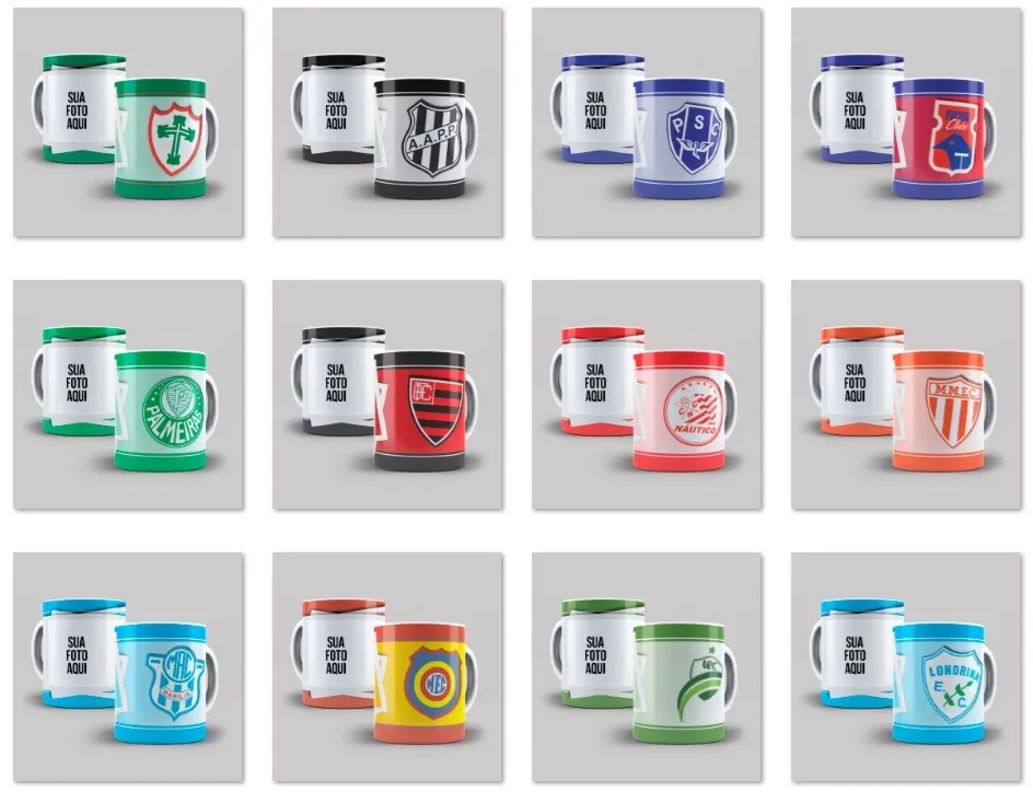Pacote 70 artes sublimacao canecas times de futebol com foto arquivo digital com estampas para imprimir e personalizar