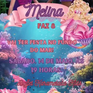 Convite de aniversario da Barbie Sereia editavel no Canva em formato de video animado.