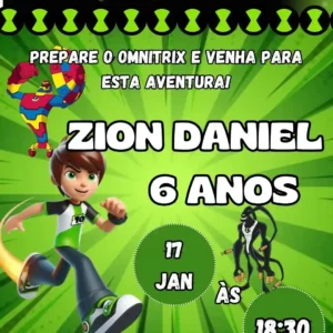 Convite Animado Ben 10 Editar no Canva