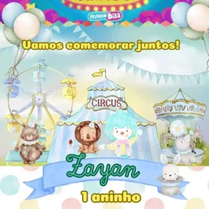 Convite de aniversario no tema Circo editavel no Canva em formato de video animado.
