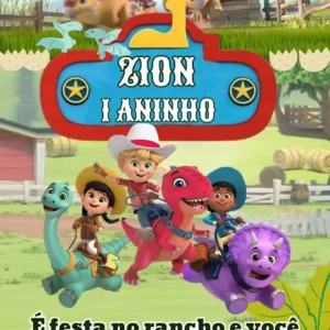 Convite de aniversario no tema Dino Ranch editavel no Canva em formato de video animado.