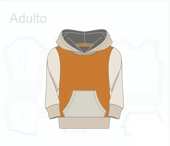 Molde de costura blusa moletom adulto com capuz para imprimir em PDF moldes de roupa masculina e feminina formato A4 e grafica