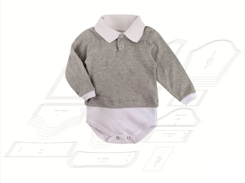 Molde de costura body unissex bebe gola e manga para imprimir em PDF moldes de roupa infantil formato A4 e grafica
