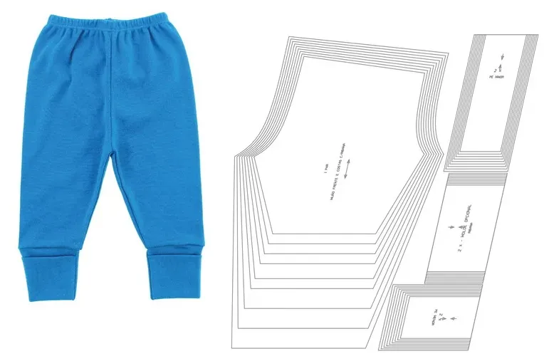 Molde de costura calca mijao com pe reversivel para imprimir em PDF moldes de roupa infantil formato A4 e grafica