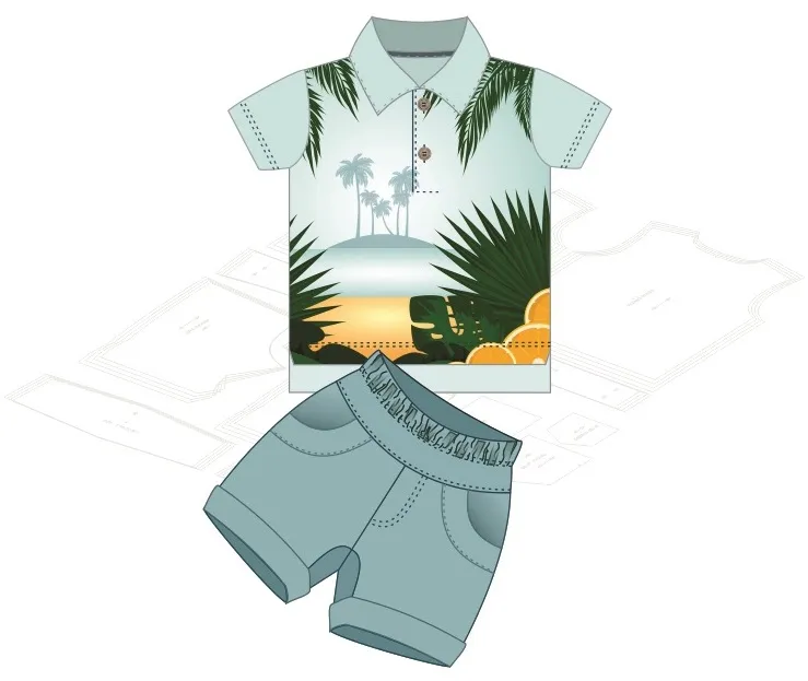 Molde de costura camisa e bermuda para bebe para imprimir em PDF moldes de roupa infantil e bebe formato A4 e grafica