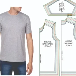 Molde de costura camiseta masculina gola v e careca para imprimir em PDF moldes de roupa masculina formato A4 e grafica