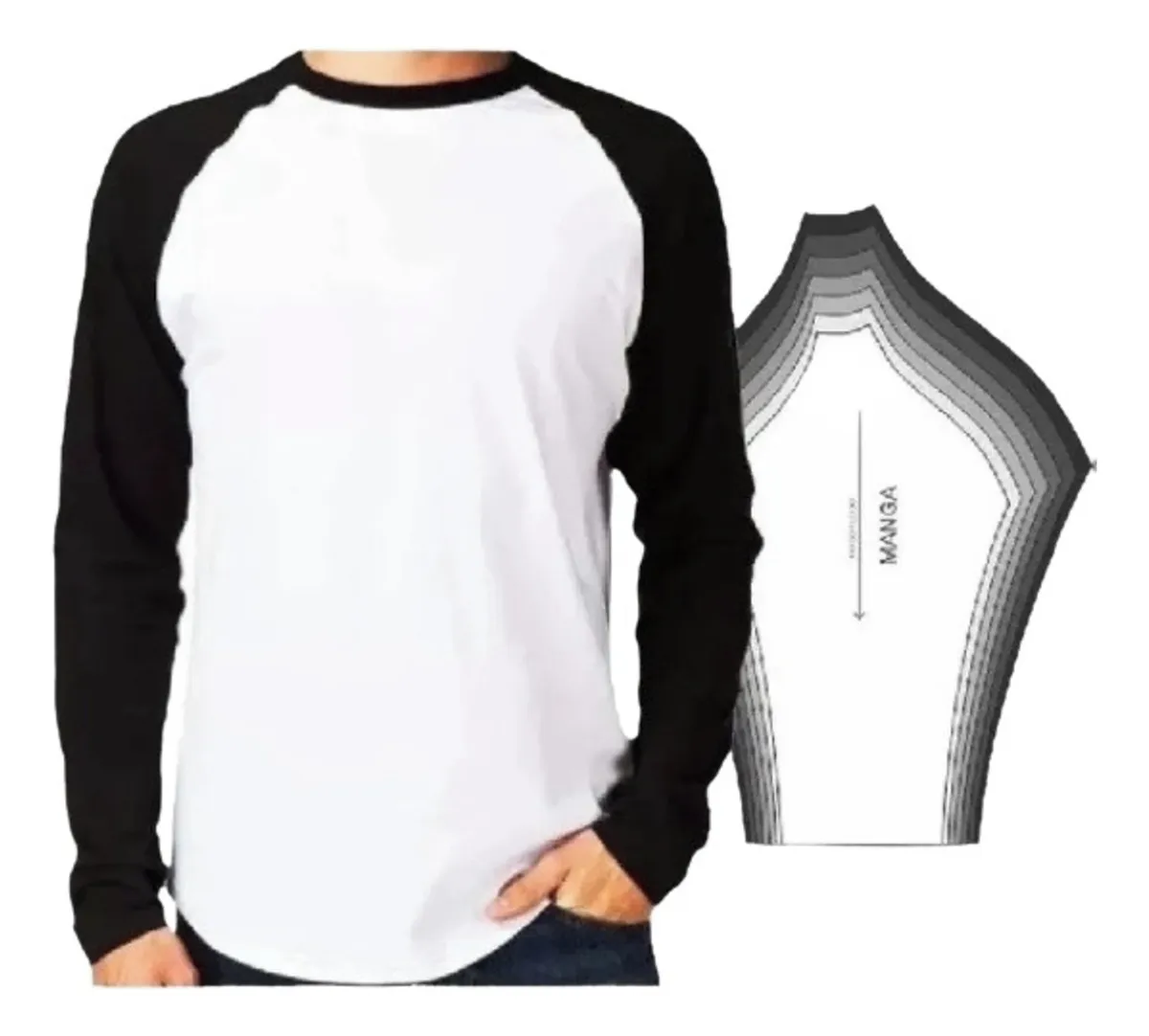 Molde de costura camiseta raglan manga curta e longa para imprimir em PDF moldes de roupa formato A4 e grafica