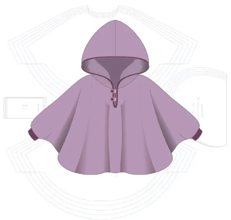 Molde de costura poncho com capuz para bebe para imprimir em PDF moldes de roupa infantil formato A4 e grafica