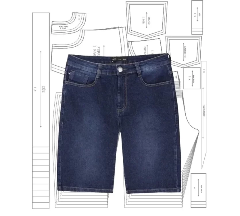 Molde de costura bermuda jeans masculina para imprimir em PDF moldes de roupa masculina formato A4 e grafica