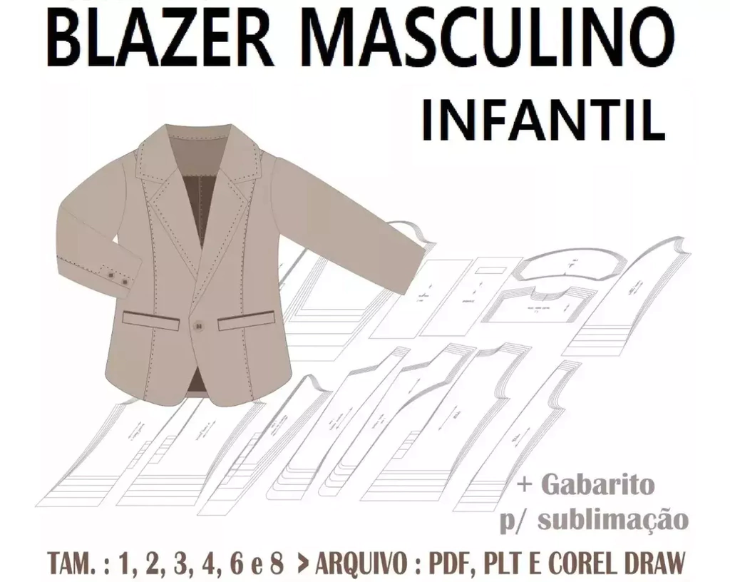 Molde de costura blazer masculino infantil para imprimir em PDF moldes de roupa infantil formato A4 e grafica