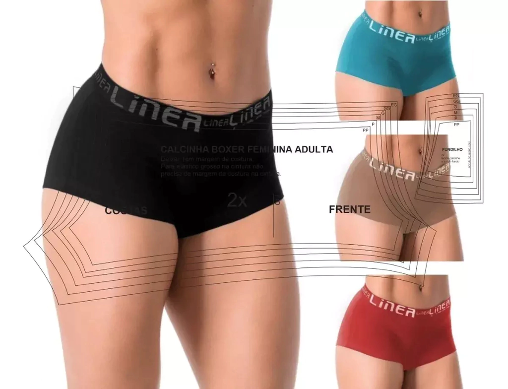 Molde de costura calcinha boxer feminina para imprimir em PDF moldes de lingerie feminina formato A4 e grafica