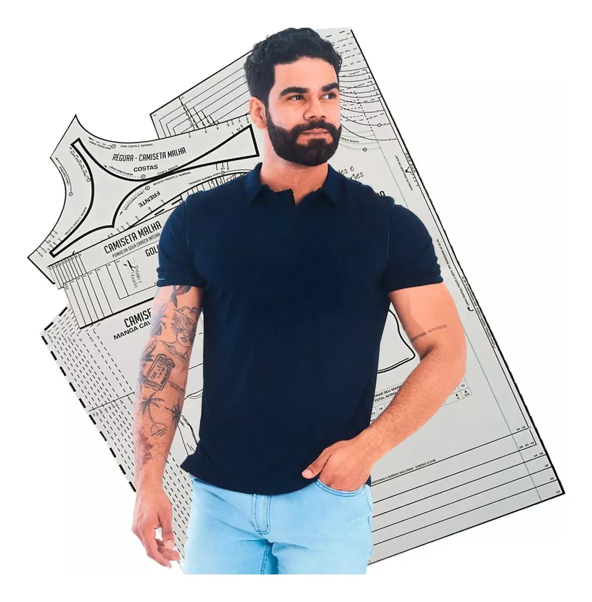 Molde de costura camisa polo masculina para imprimir em PDF moldes de roupa masculina formato A4 e grafica