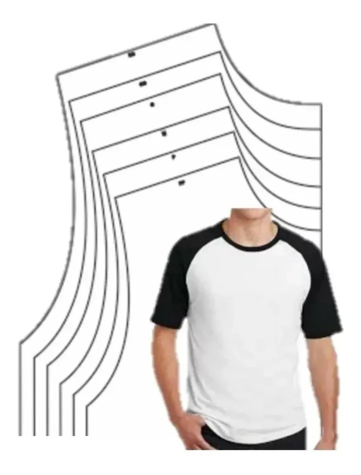 Molde de costura camisa raglan masculina para imprimir em PDF moldes de roupa masculina formato A4 e grafica