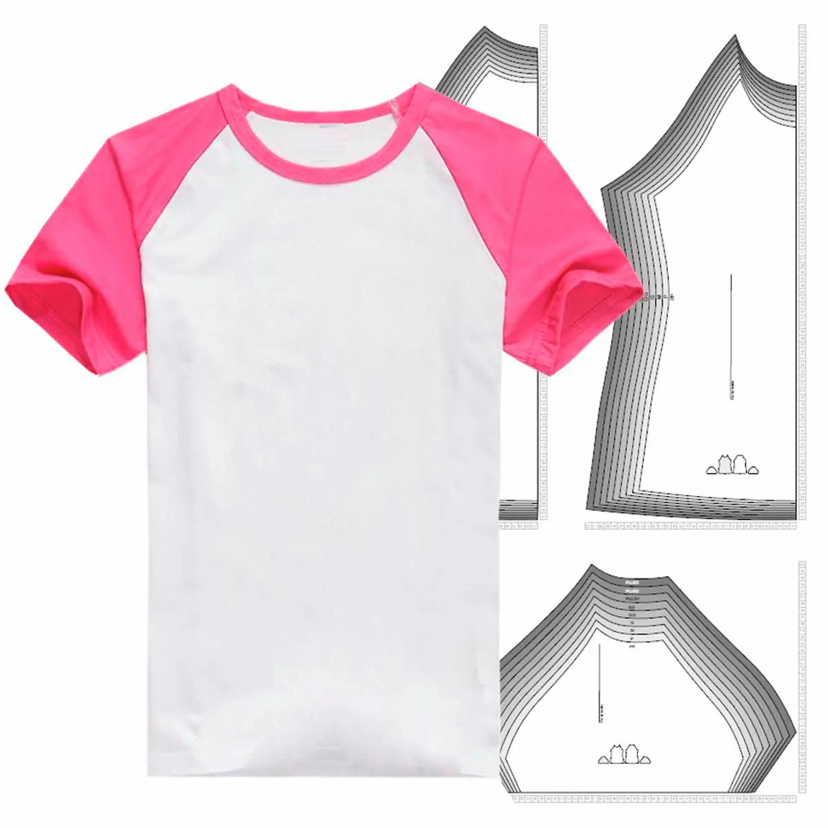 Molde de costura camiseta raglan feminina para imprimir em PDF moldes de roupa feminina e esportiva formato A4 e grafica