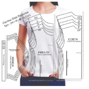 Molde de costura camiseta t-shirt feminina para imprimir em PDF moldes de roupa feminina formato A4 e grafica