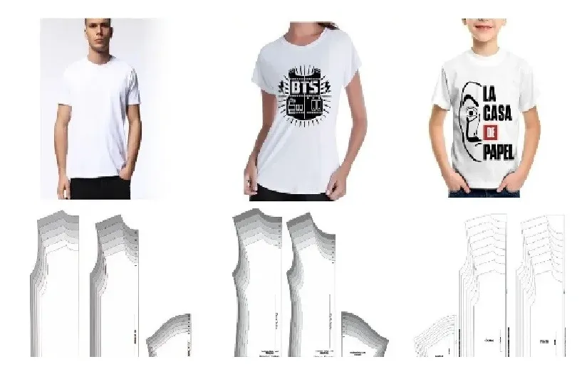 Molde de costura camiseta tradicional para imprimir em PDF moldes de roupa unissex e basica formato A4 e grafica