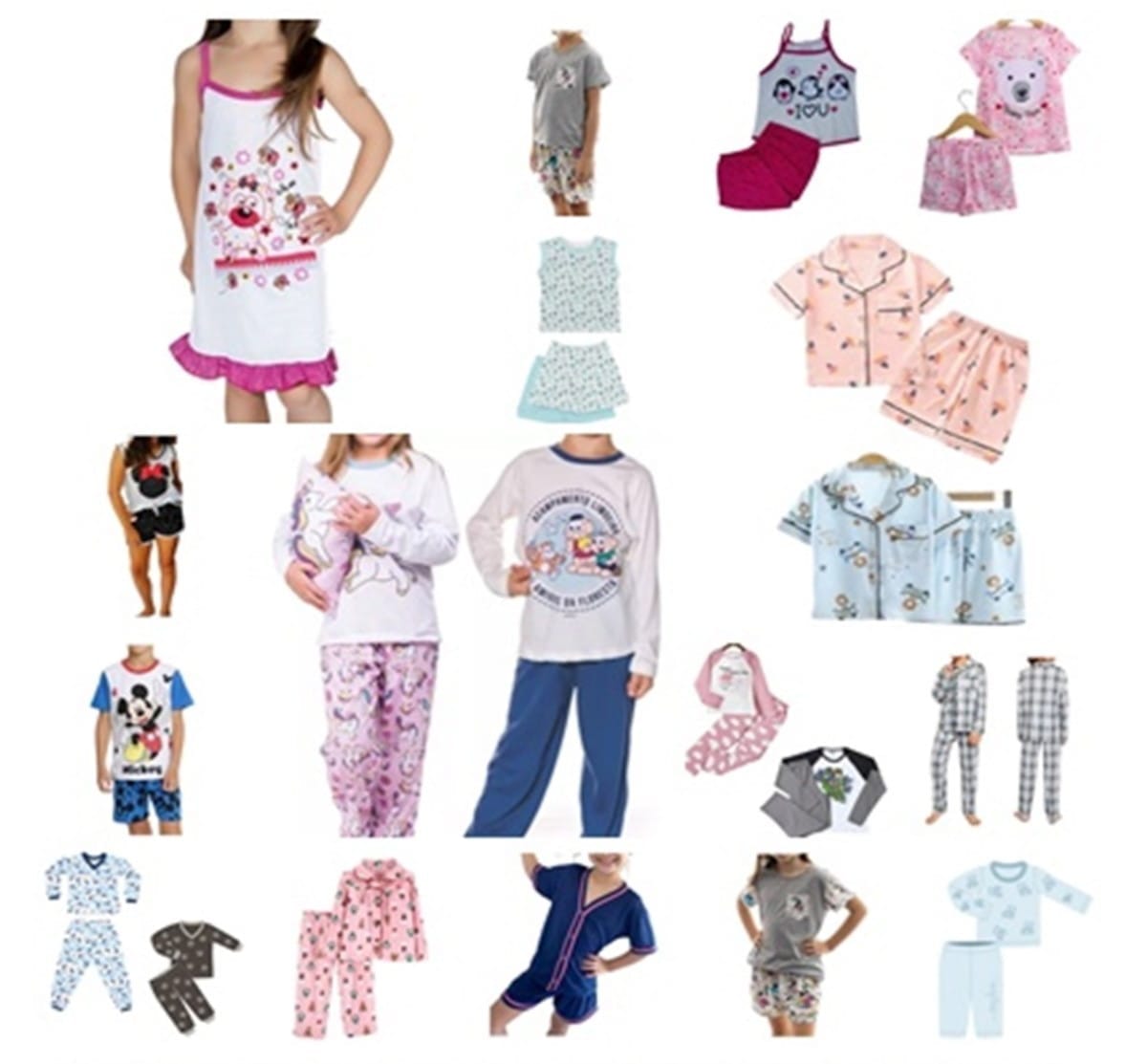 Molde de costura pijamas infantil curto e longo para imprimir em PDF moldes de roupa infantil formato A4 e grafica