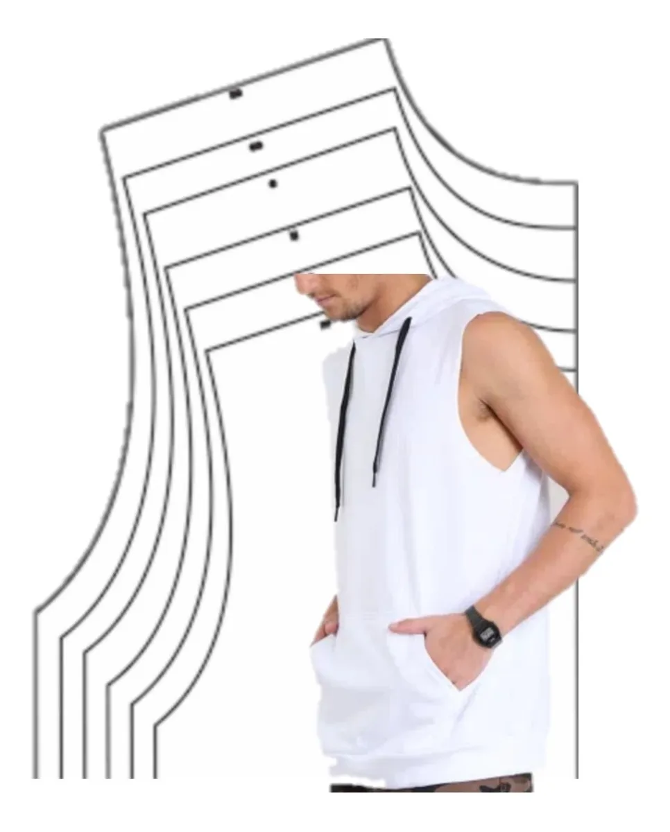 Molde de costura regata machao com capuz para imprimir em PDF moldes de roupa masculina formato A4 e grafica