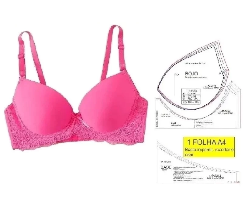 Molde de costura sutia de bojo para imprimir em PDF e CDR moldes de roupa moda intima formato A4 e grafica