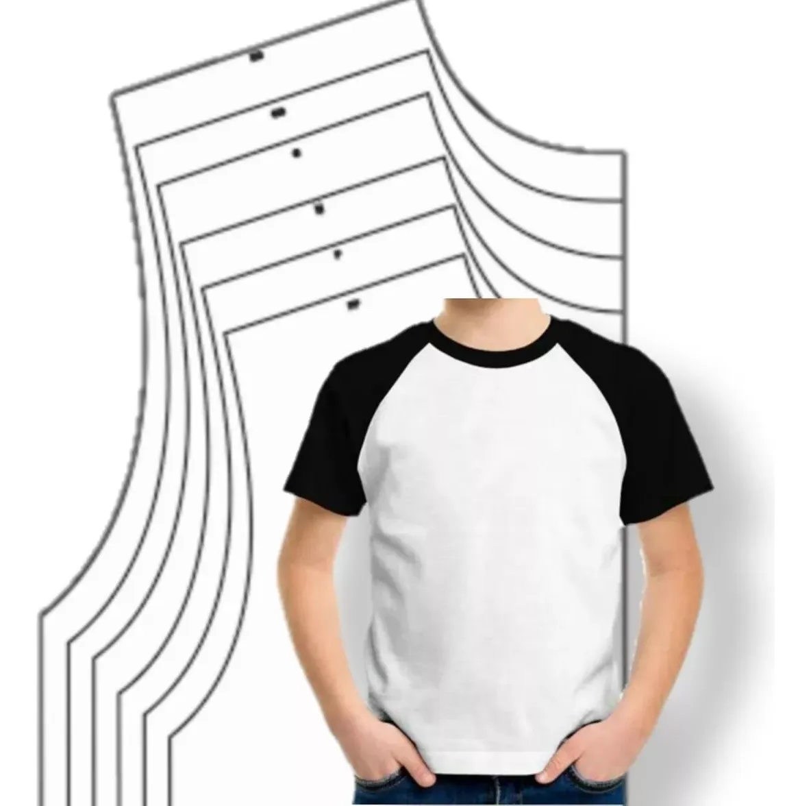 Molde de costura camiseta raglan infantil para imprimir em PDF moldes de roupa infantil formato A4 e grafica