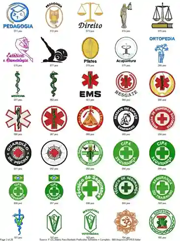 Matrizes de bordado profissoes personalizado para comprar em pes dst jef e exp para bordar jalecos e uniformes