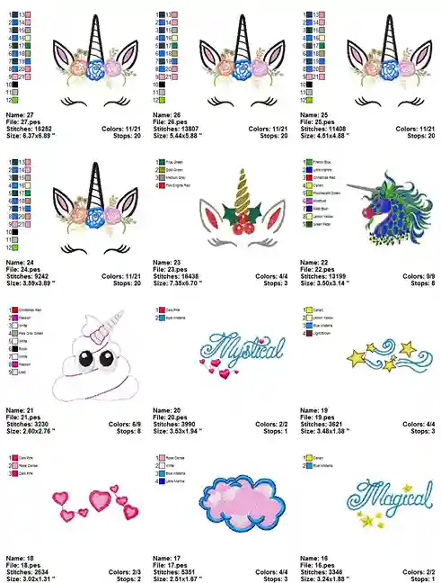 Matrizes de bordado unicornio arco-iris para comprar arquivo pes jef dst exp para atelie de bordado e enxoval infantil