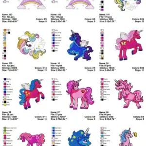Matrizes de bordado unicornio personalizado para comprar em pes dst jef e exp para bordar enxoval infantil e toalhas
